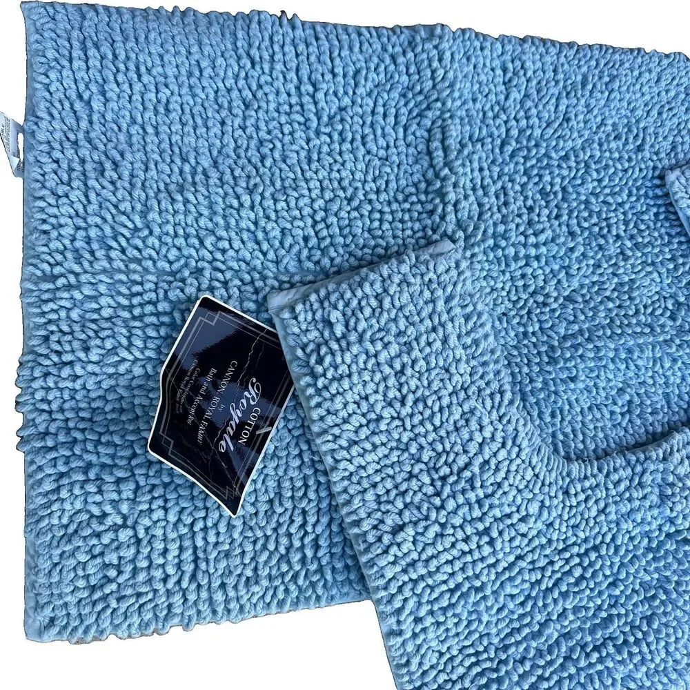 Cannon Cotton Royale 2-Piece Blue Cotton Bath Rug Set NWT Made in USA
